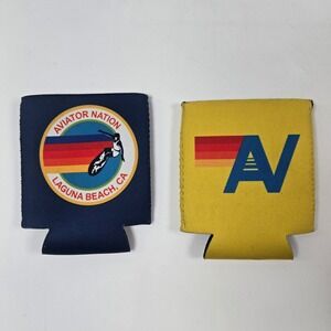 Aviator Nation Can Cooler Navy Yellow Laguna Beach Rainbow Surf 2 Pack Koozie